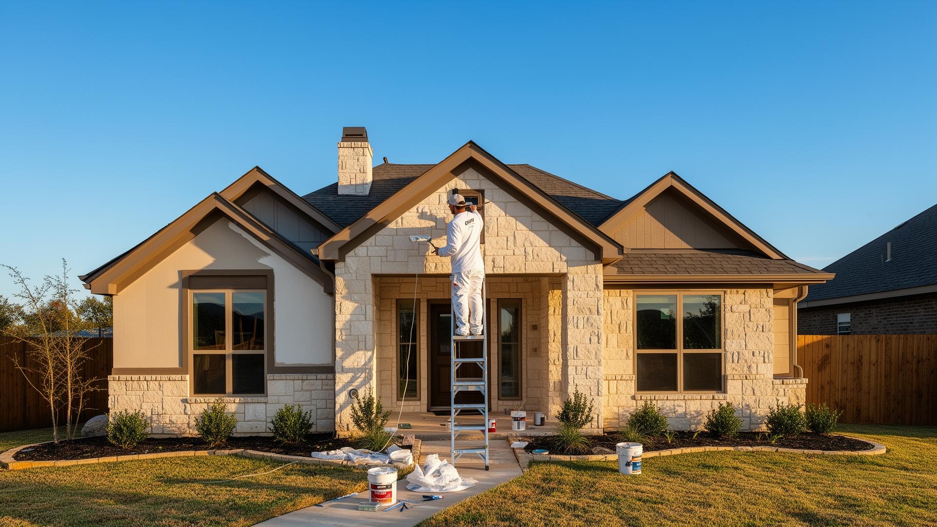 Professional painter working on a beautiful Texas home in College Station